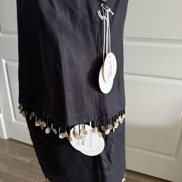 NWT STAUD Black Linen Matching Skirt Set with Beaded Fringe Size 8 - Picture 5 of 10